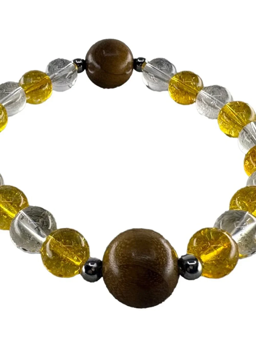 Golden Wood Yellow & Clear Quartz Bracelet 6.75